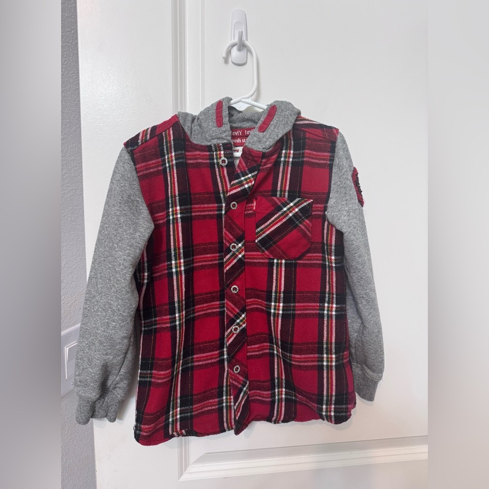Levi’s Boys Plaid Red and Gray Kids Shirt